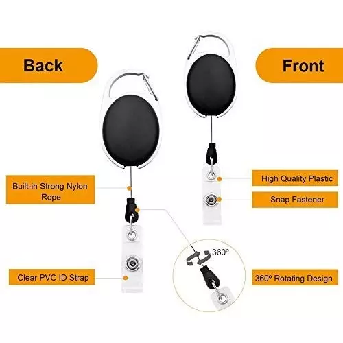 FEDUS ID Badge Card Holder Oval Pulley Black (Pack of 10 Pcs)
