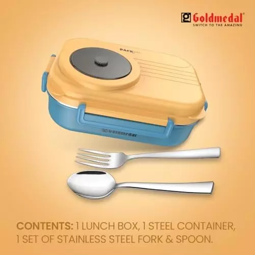 Goldmedal Packme Small Lunch Box Yellow Blue 1.2 L, GOL0432-YLBL