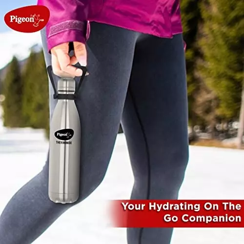 Pigeon Aqua SS Vacuum Flask with Double Wall Insulation 24 hrs Hot & Cold Flask - 1000Ml - Silver-12983