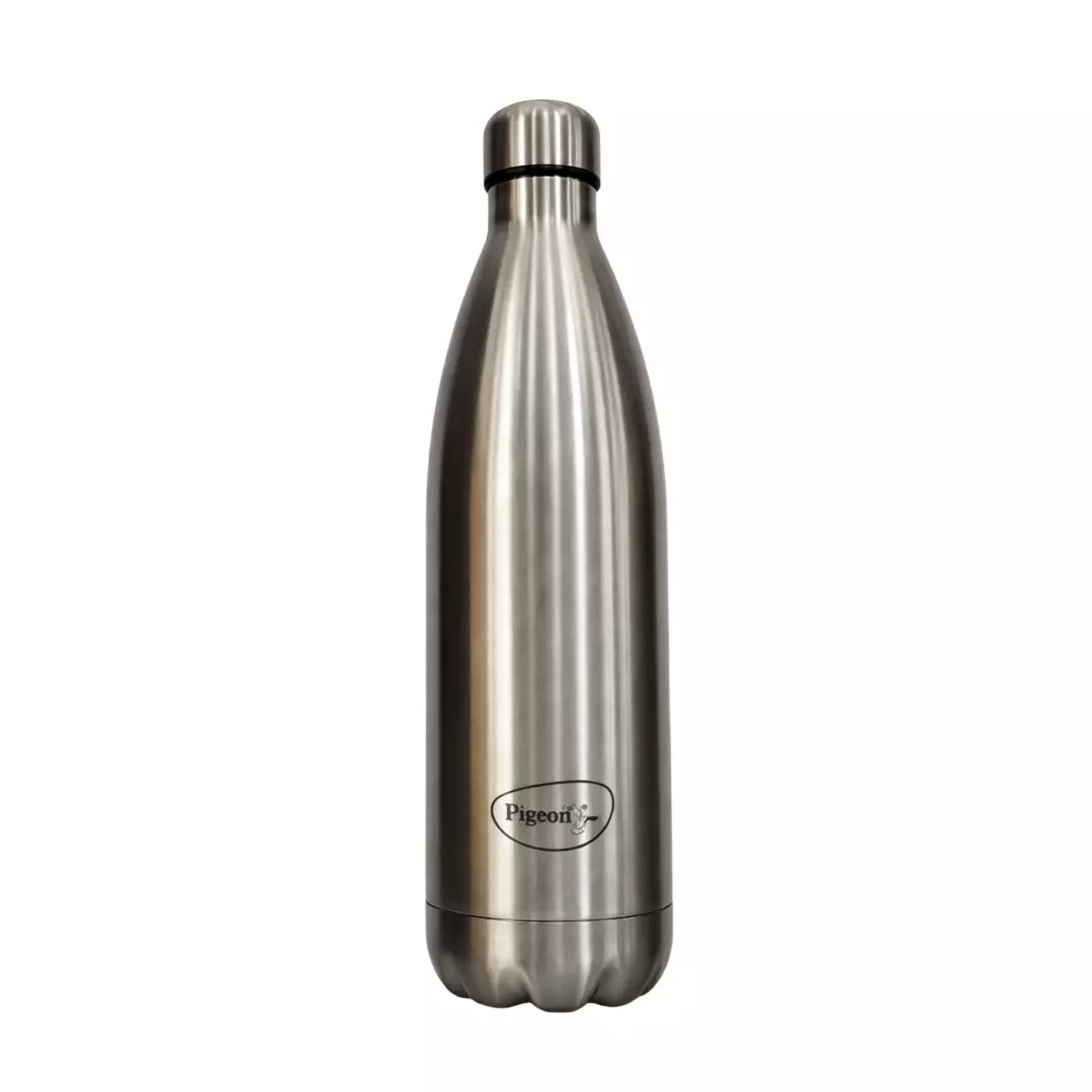 Pigeon Aqua SS Vacuum Flask with Double Wall Insulation 24 hrs Hot & Cold Flask - 1000Ml - Silver-12983
