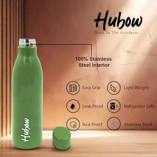 EDUWAY Aqua Water Bottle Durable, Leakproof, Rust Free Stainless Steel Green Fridge Bottle 1 L (Pack of 2)