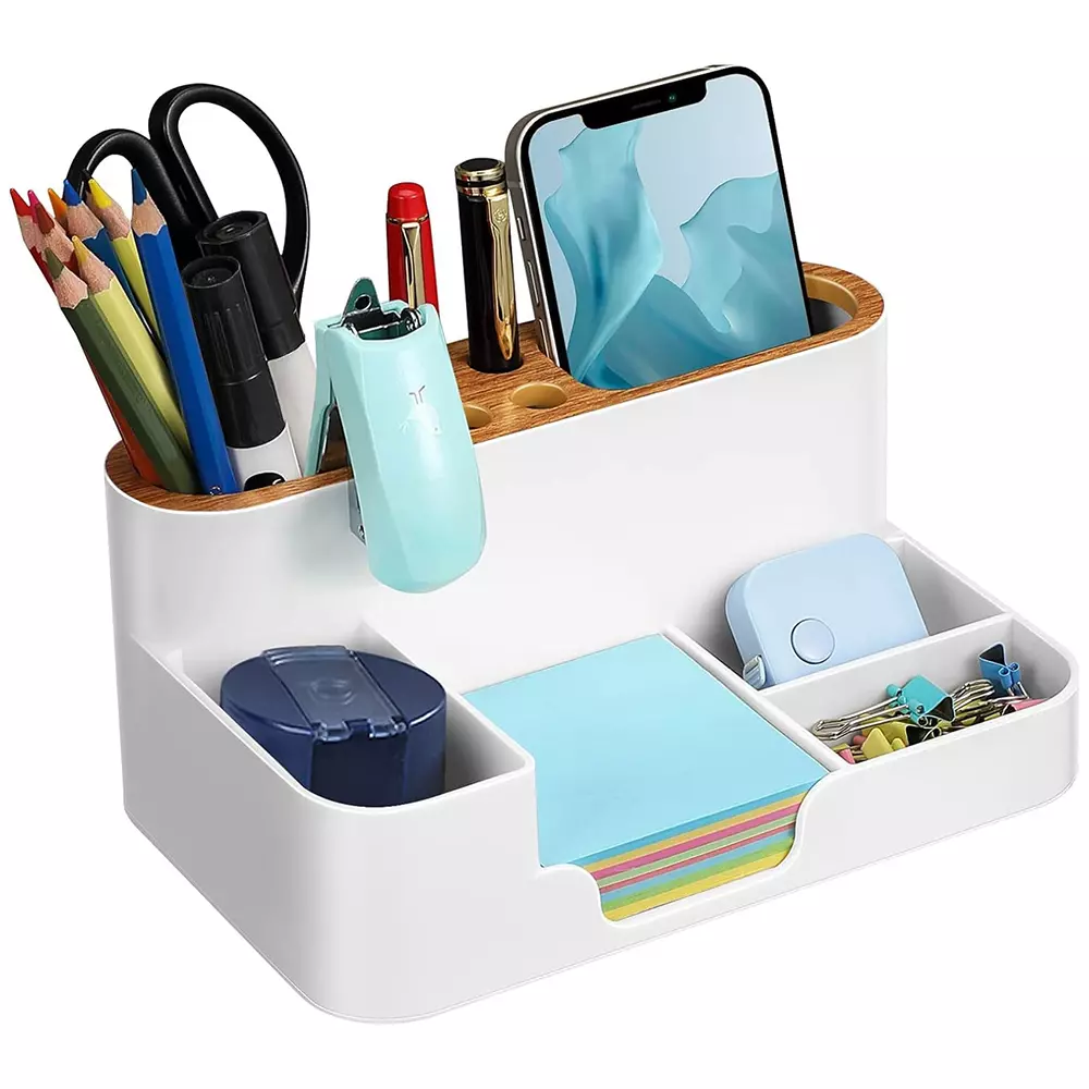 freshdcart-multifunctional-desk-organizer-6-compartment-with-mobile-holder-for-office-study-white