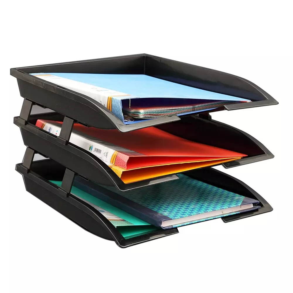 Solo Paper & File Tray With 3 Extra-Large Compartment Black