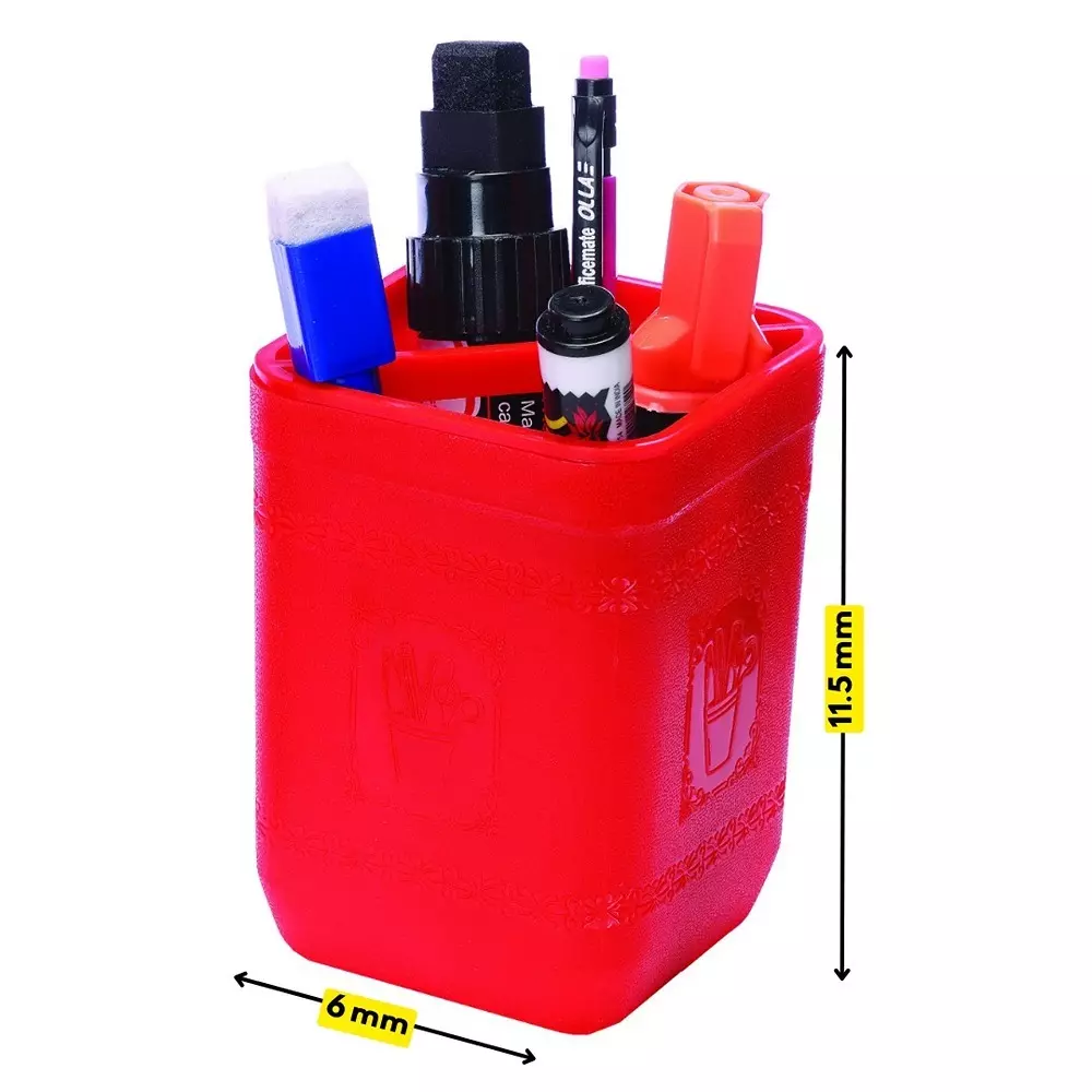 Soni Office Mate Desk Pen Holder Stand Red Color Stylish & Durable 11.5x6 cm Ideal for Office, Home & Gifting (Only Holder)