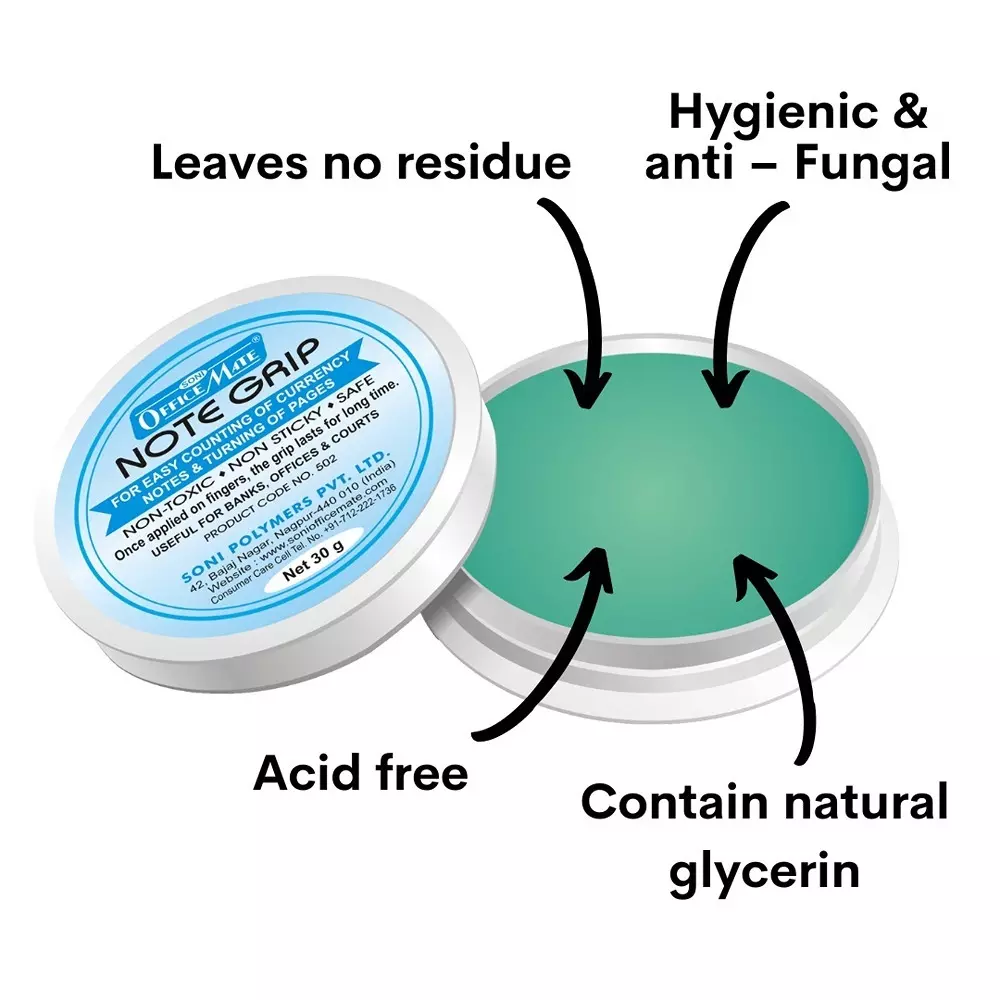 Soni Office Mate 30 g Note Grip Long Lasting, Non Toxic & Residue Free for Smooth Currency Handling