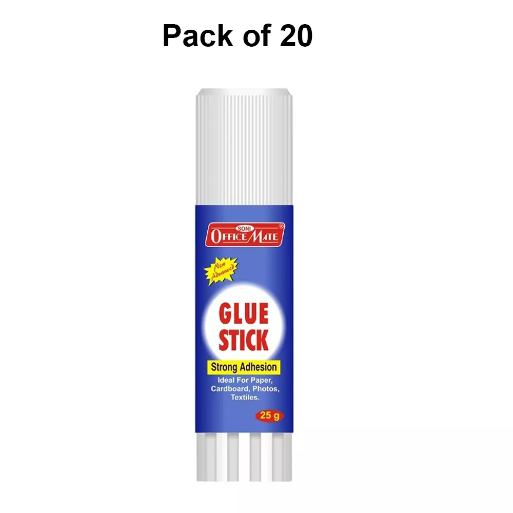 Soni Office Mate 25 g Glue Stick Quick Drying Strong PVP Adhesive for DIY, School, Office & Craft Use (Pack of 20)