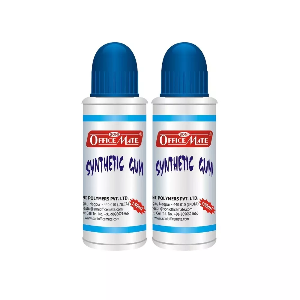 Soni Office Mate 150 ml Synthetic Gum Quick Dry, Transparent and Eco-Friendly for School, Office, Art & Craft Projects (Pack of 2)