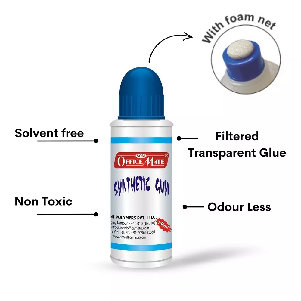 Soni Office Mate 150 ml Synthetic Gum Quick Dry, Transparent and Eco-Friendly for School, Office, Art & Craft Projects (Pack of 2)