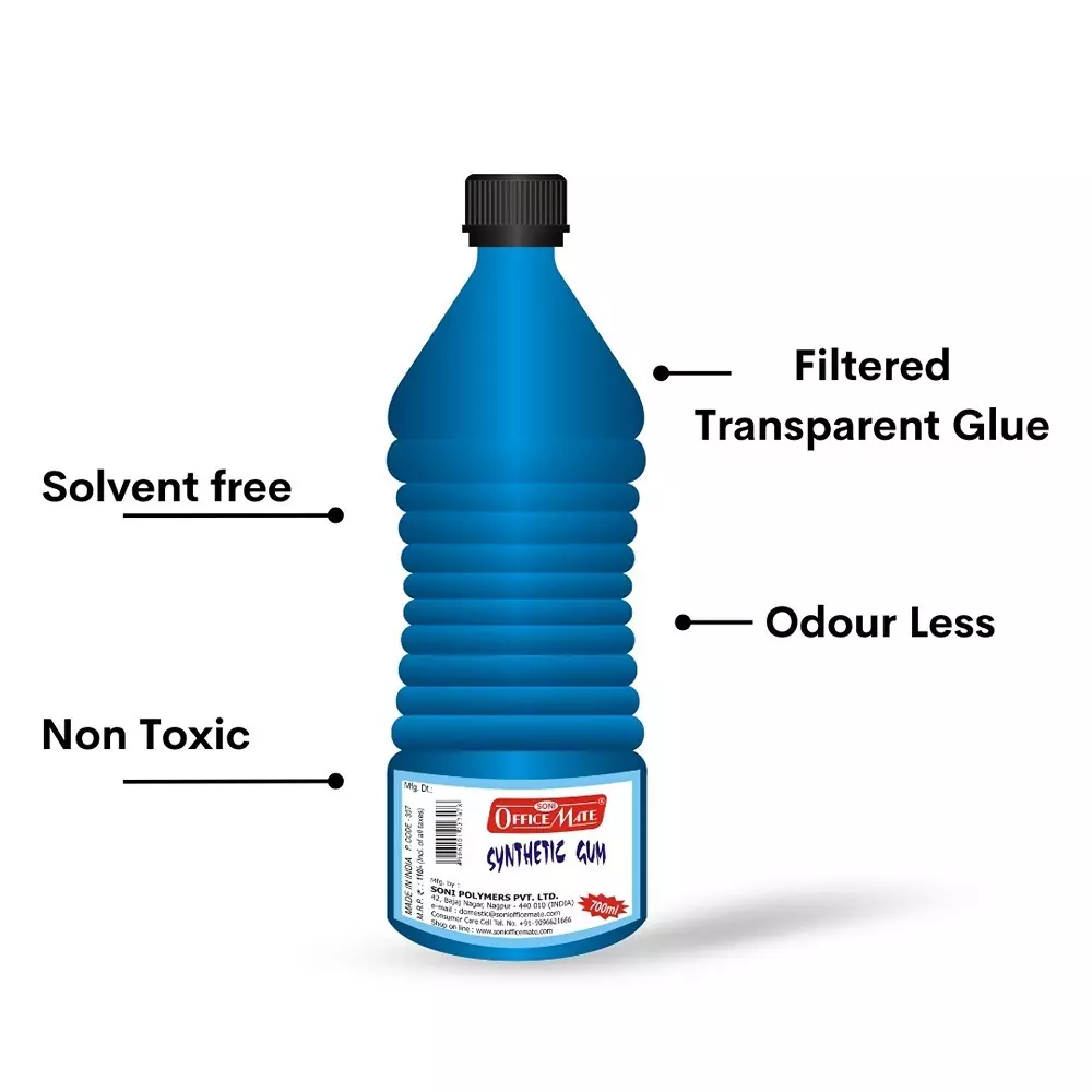 Soni Office Mate 700 ml Synthetic Gum Quick Dry, Transparent and Eco-Friendly for School, Office, Art & Craft Projects