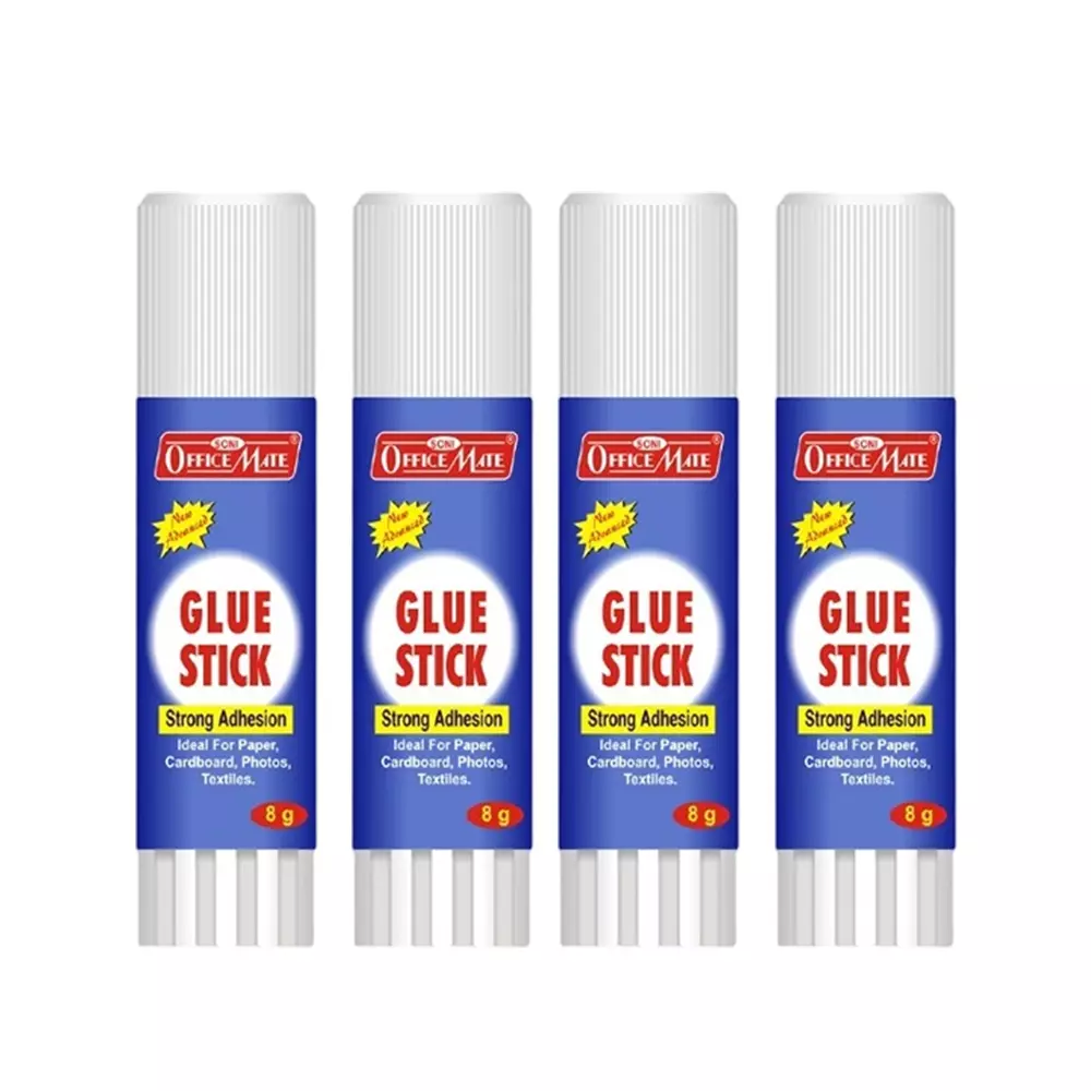 Soni Office Mate 8 g Glue Stick Quick Drying Strong PVP Adhesive for DIY, School, Office & Craft Use (Pack of 4)