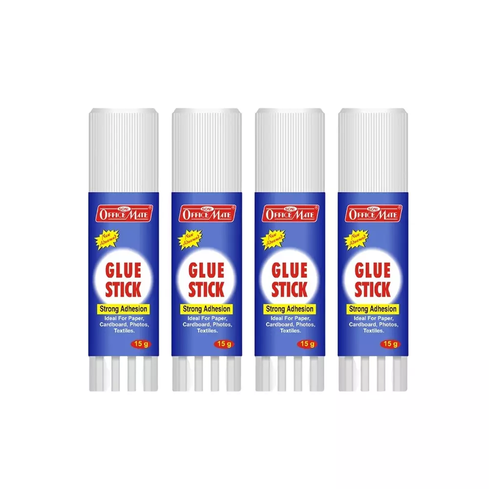Soni Office Mate 15 g Glue Stick Quick Drying Strong PVP Adhesive for DIY, School, Office & Craft Use (Pack of 4)