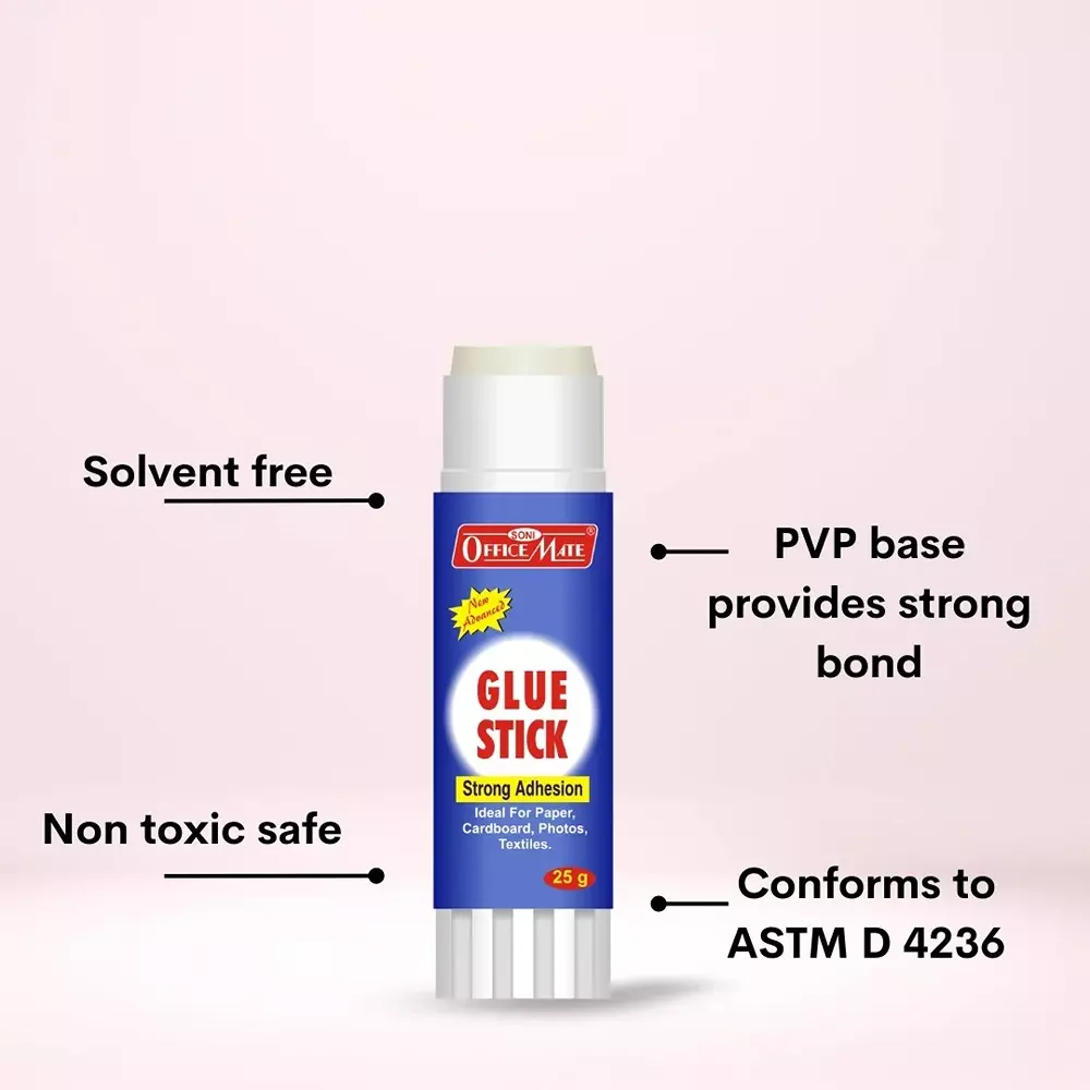 Soni Office Mate 25 g Glue Stick Quick Drying Strong PVP Adhesive for DIY, School, Office & Craft Use (Pack of 4)