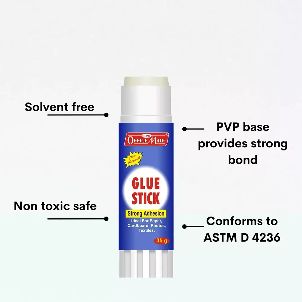 Soni Office Mate 25 g Glue Stick Quick Drying Strong PVP Adhesive for DIY, School, Office & Craft Use (Pack of 12)