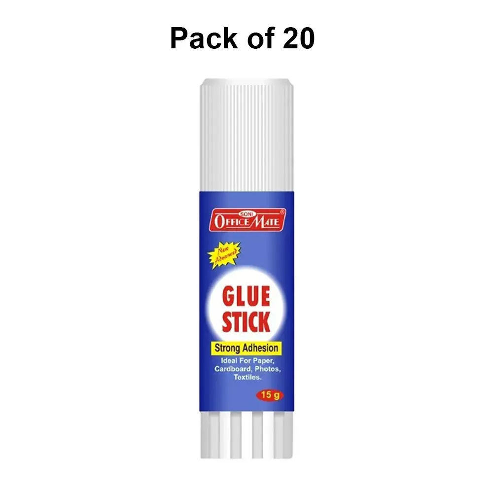 Soni Office Mate 15 g Glue Stick Quick Drying Strong PVP Adhesive for DIY, School, Office & Craft Use (Pack of 20)