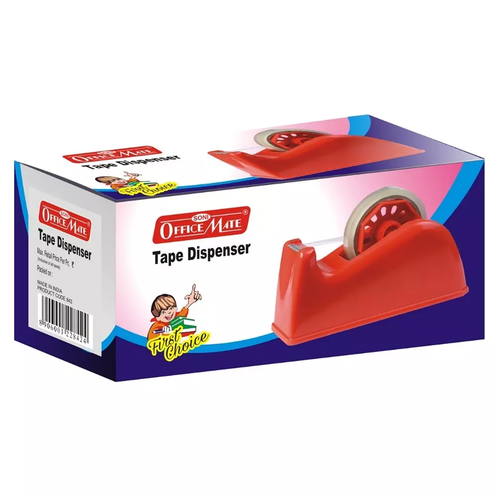 Soni Office Mate Large Tape Dispenser Sharp Blade Durable Body Size 21 x 9.5 x 5.5 cm Red for Office, School, Home, Packaging
