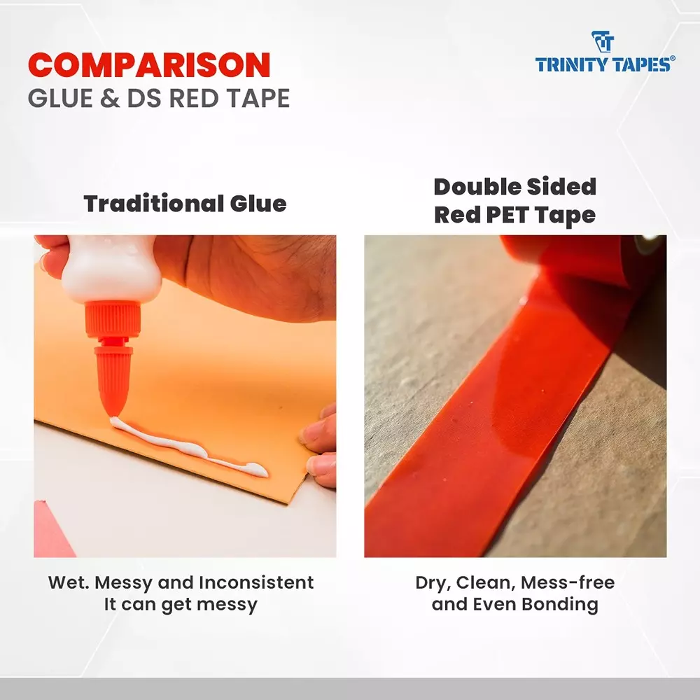 TRINITY Dual Sided Tape 200 Micron 6 mm x 27 m Red (Pack of 33)