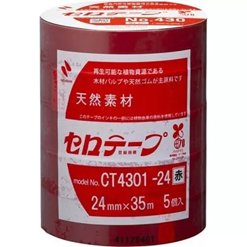 NICHIBAN Cellophane Tape Colored Type Red 24 mm x 35 m, CT430 (Pack of 5 Roll)