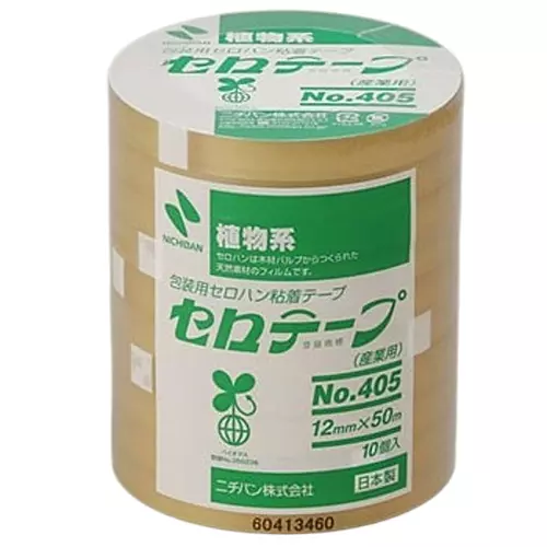 NICHIBAN Cellulose Tape Transparent 12 mm x 50 m for Business Use, No.405 (Pack of 10 Roll)