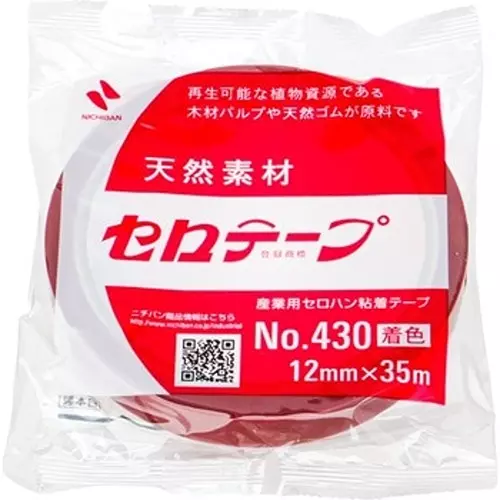 NICHIBAN Cellulose Tape Colored Red 12 mm x 35 m, No.430 (Pack of 10 Roll)