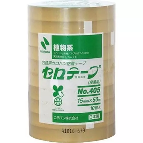 NICHIBAN Cellulose Tape Transparent 15 mm x 50 m for Business Use, No.405 (Pack of 10 Roll)