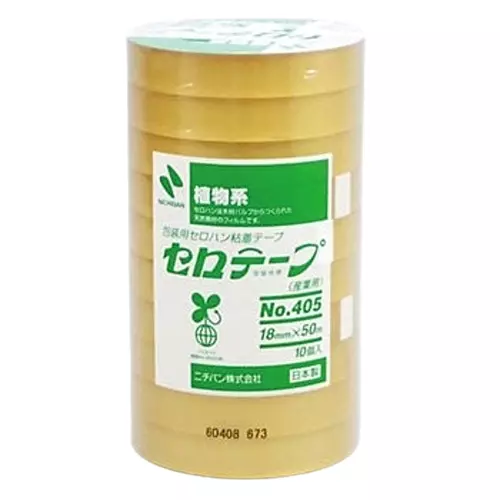 NICHIBAN Cellulose Tape Transparent 18 mm x 50 m for Business Use, No.405 (Pack of 10 Roll)