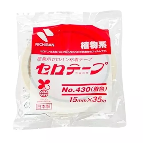 NICHIBAN Cellulose Tape Colored White 15 mm x 35 m, No.430 (Pack of 10 Roll)