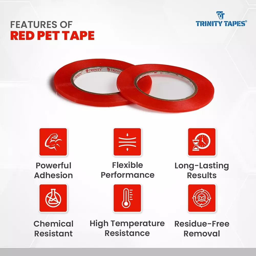 TRINITY Dual Sided Tape 200 Micron 6 mm x 27 m Red (Pack of 99)