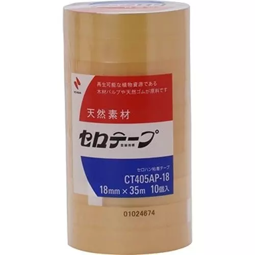 NICHIBAN Cellulose Tape Transparent 18 mm x 35 m for Business Use, CT405AP-18 (Pack of 10 Roll)