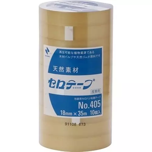 NICHIBAN Cellulose Tape Transparent 18 mm x 35 m for Business Use, No.405 (Pack of 10 Roll)