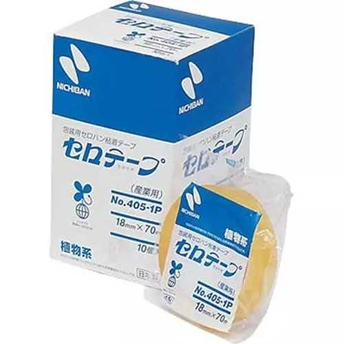 NICHIBAN Cellulose Tape Transparent 18 mm x 70 m for Business Use, No.405 (Pack of 10 Roll)