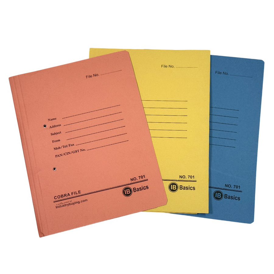 IB BASICS 310 GSM Cobra File (Spring Clip) Assorted Color A4 Size (Pack of 100)
