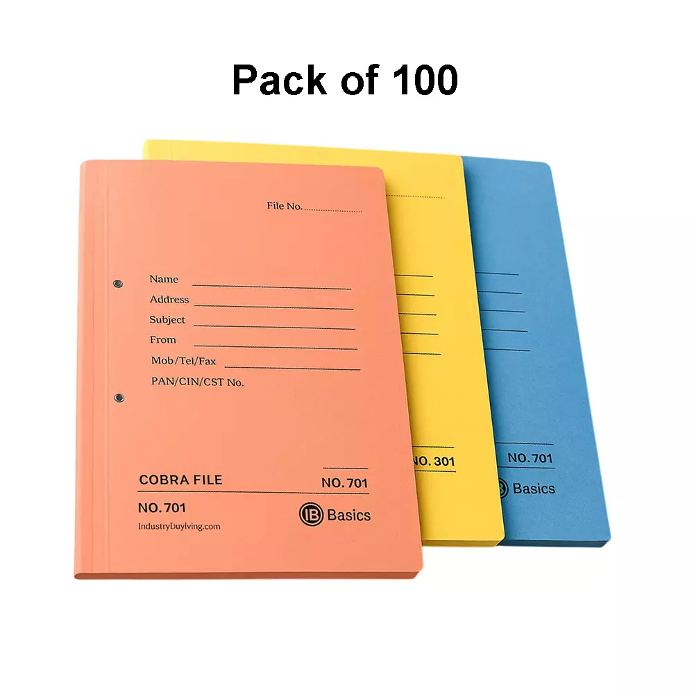 IB BASICS 310 GSM Cobra File (Spring Clip) Assorted Color A4 Size (Pack of 100)