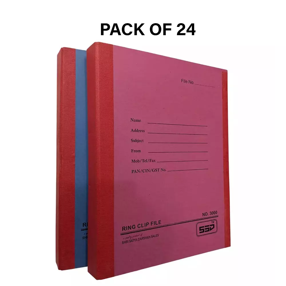 GENERIC Box Type Special Ring Clip Cobra File (2D Binder) Assorted A4 1000 GSM (Pack of 24)