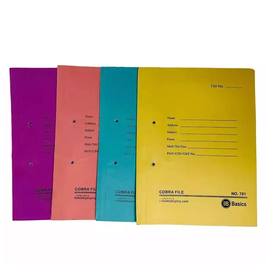 IB BASICS 310 GSM Cobra File (Spring Clip) Assorted Color A4 Size (Pack of 20)
