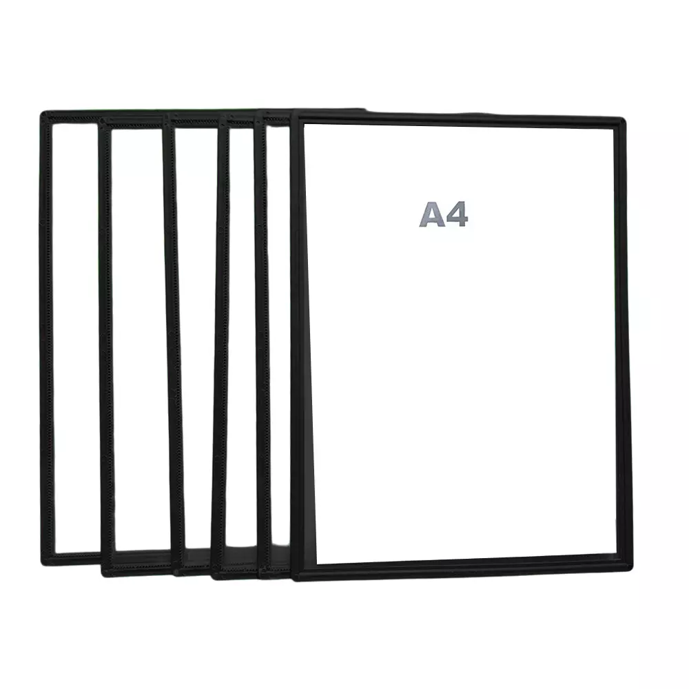 Vikrant Magnetic Display Pocket File Folder with 4 Magnets A4 Sheet Plastic Frame Black Size 32.5 x 24 x 0.5 cm, ‎MGF_A4_BK_P6_MFN (Pack of 6)