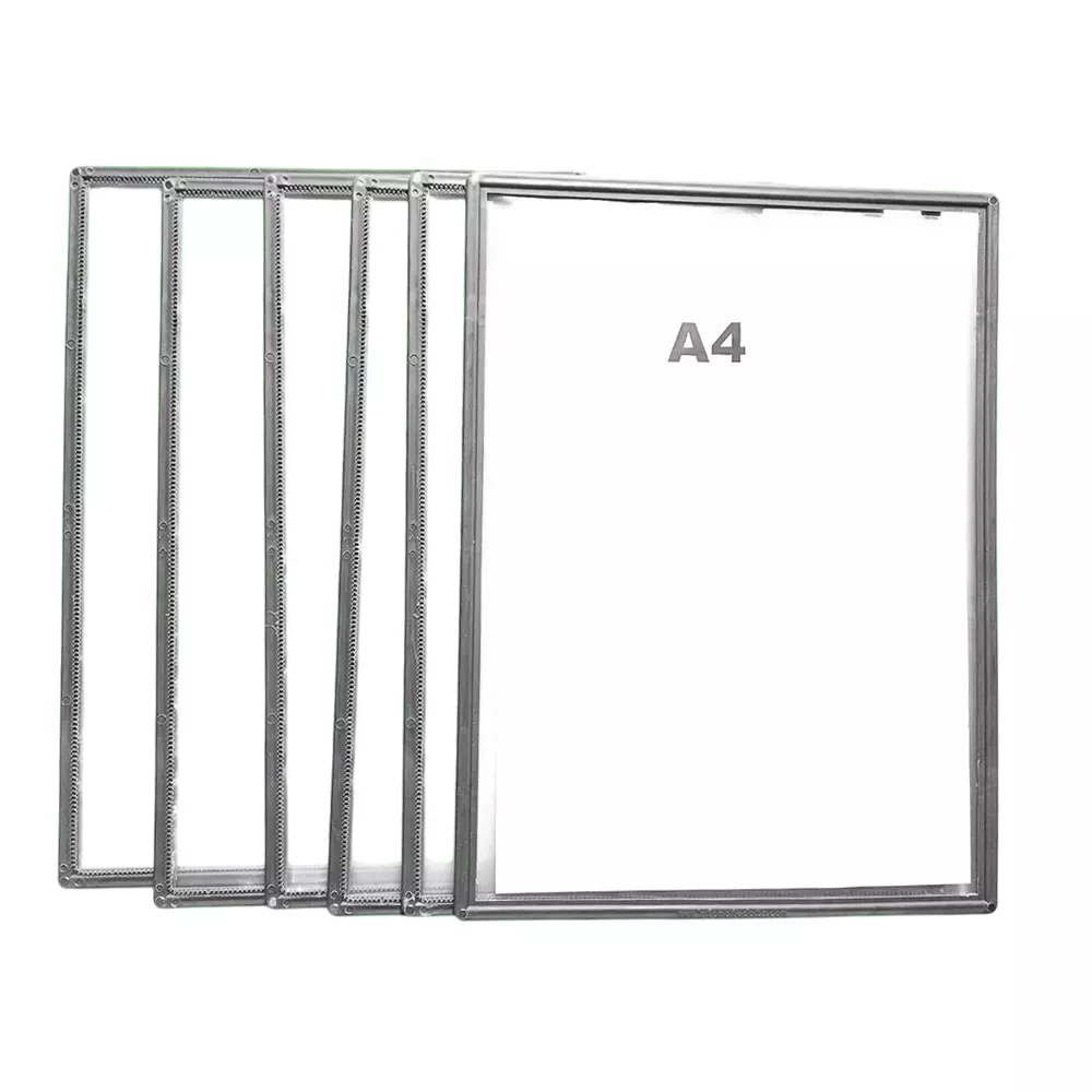 Vikrant Magnetic Display Pocket File Folder with 4 Magnets A4 Sheet Plastic Frame Grey Size 32.5 x 24 x 0.5 cm, ‎MGF_A4_GREY_P6_MFN (Pack of 6)
