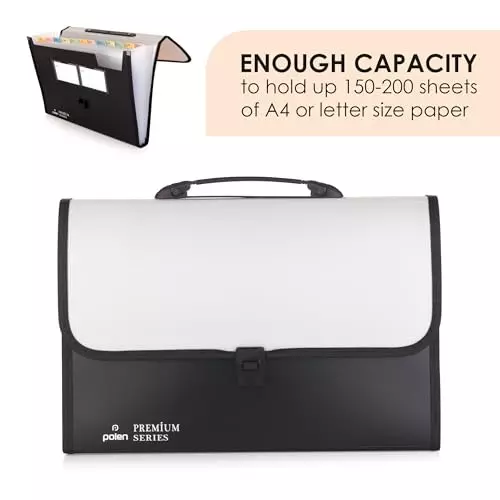 POLEN ‎Executive Series Fullscape Expanding File Folder 13 Pocket With Handle and Buckle Closure Grey
