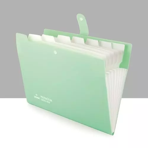 POLEN Fullscape Expanding File Folder 8 Pocket With Adjustable Buckle Pestal Green