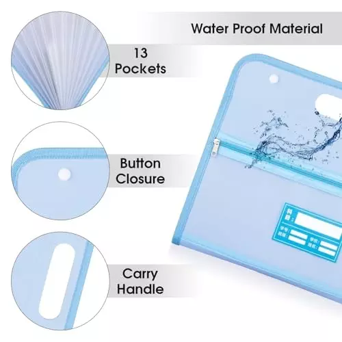 POLEN Horizontal Fullscape Expanding File Folder 13 Pocket Polypropylene Blue