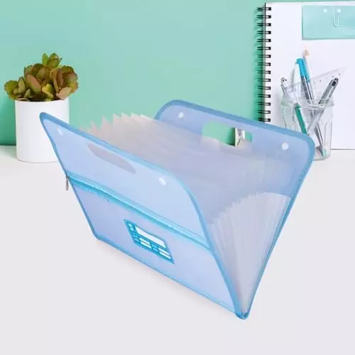 POLEN Horizontal Fullscape Expanding File Folder 13 Pocket Polypropylene Blue