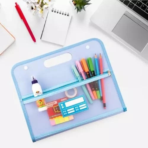 POLEN Horizontal Fullscape Expanding File Folder 13 Pocket Polypropylene Blue