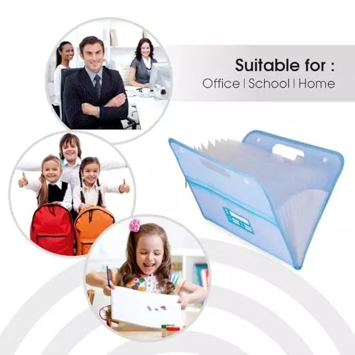 POLEN Horizontal Fullscape Expanding File Folder 13 Pocket Polypropylene Blue