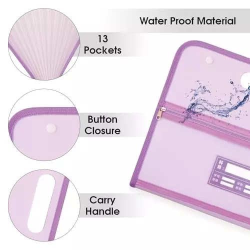 POLEN Horizontal Fullscape Expanding File Folder 13 Pocket Polypropylene Purple