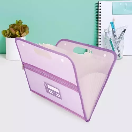 POLEN Horizontal Fullscape Expanding File Folder 13 Pocket Polypropylene Purple