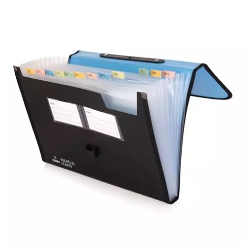 POLEN ‎Executive Series Fullscape Expanding File Folder 13 Pocket With Handle and Buckle Closure Blue