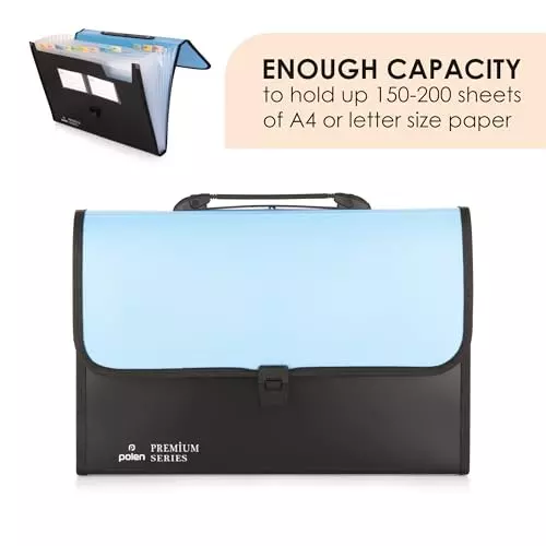 POLEN ‎Executive Series Fullscape Expanding File Folder 13 Pocket With Handle and Buckle Closure Blue