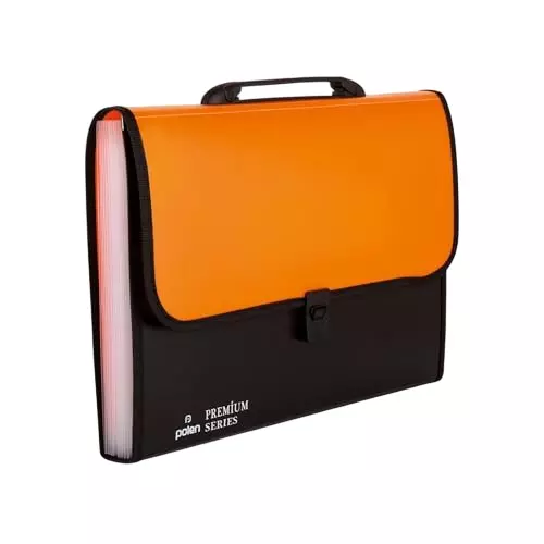 POLEN ‎Executive Series Fullscape Expanding File Folder13 Pocket With Handle and Buckle Closure Orange