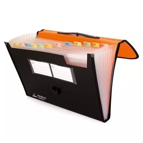 POLEN ‎Executive Series Fullscape Expanding File Folder13 Pocket With Handle and Buckle Closure Orange