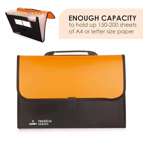 POLEN ‎Executive Series Fullscape Expanding File Folder13 Pocket With Handle and Buckle Closure Orange