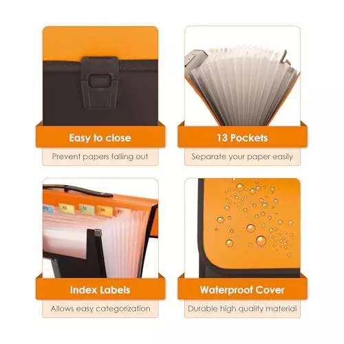 POLEN ‎Executive Series Fullscape Expanding File Folder13 Pocket With Handle and Buckle Closure Orange